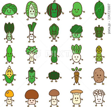 手書き風の食べ物キャラクターイラストアイコンセット 134723807