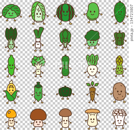 手書き風の食べ物キャラクターイラストアイコンセット 134723807