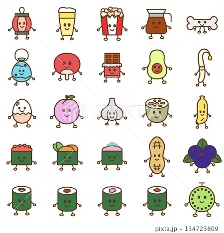 手書き風の食べ物キャラクターイラストアイコンセット 134723809