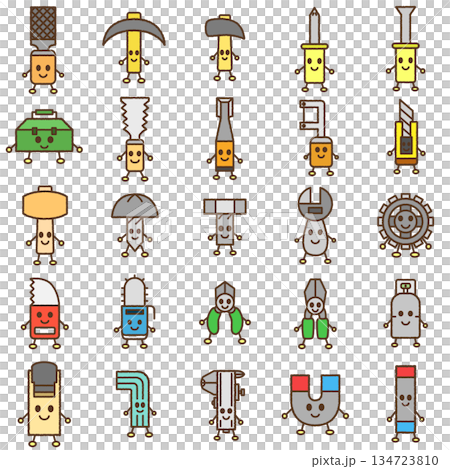 手書き風の工具類キャラクターイラストアイコンセット 134723810