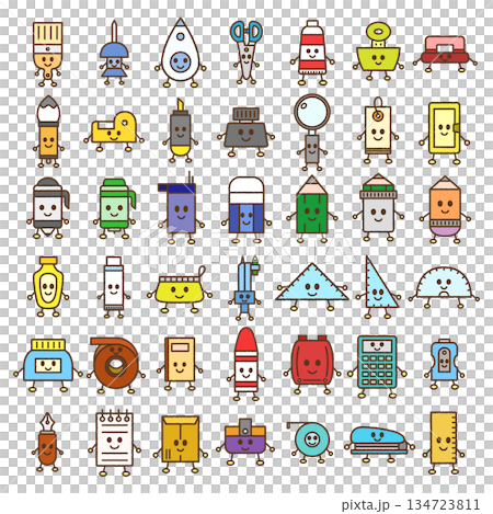 Hand-drawn stationery character illustration icon set Hand-drawn stationery character illustration icon set 134723811