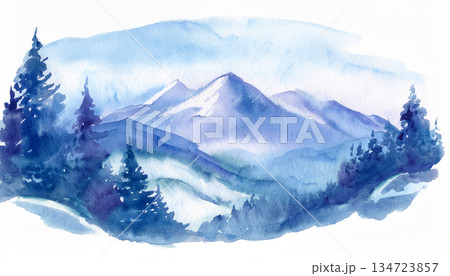 雪山を望む冬の風景イラスト 134723857