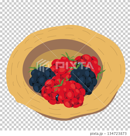 一頂裝滿新鮮採摘黑莓的帽子的俯視圖 134723873