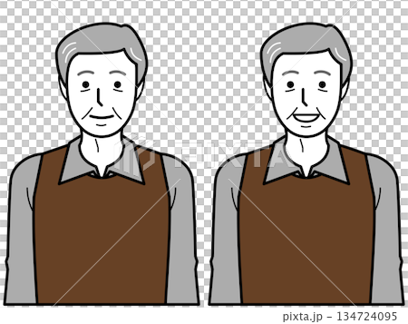 Front view. Elderly man in shirt and vest with arms down. Front view. Elderly man in shirt and vest with arms down. 134724095