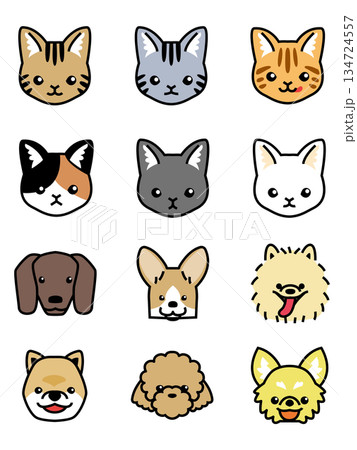 猫と犬の顔だけイラストアイコンセット 134724557