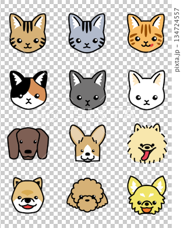 猫と犬の顔だけイラストアイコンセット 134724557