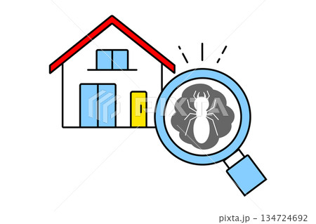 住宅の白ありを虫眼鏡で発見するイメージイラスト 134724692