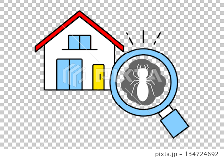 住宅の白ありを虫眼鏡で発見するイメージイラスト 134724692