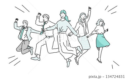 スタートアップのイメージイラストージャンプするビジネスパーソンーカジュアル服ー白背景イラスト素材 134724831