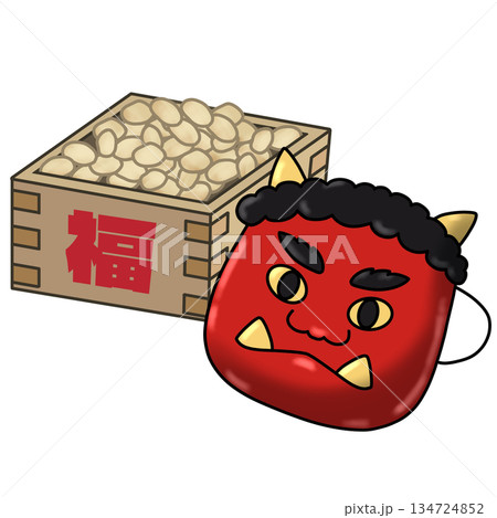 節分の鬼のお面と豆のイラスト 節分の鬼のお面と豆のイラスト 134724852