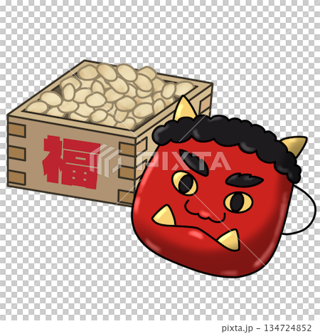 節分の鬼のお面と豆のイラスト 節分の鬼のお面と豆のイラスト 134724852