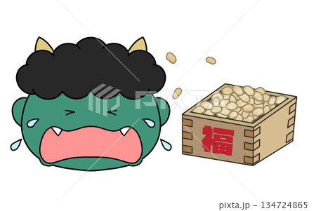節分の豆まきで泣いている鬼のイラスト 節分の豆まきで泣いている鬼のイラスト 134724865