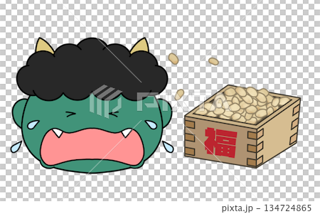 節分の豆まきで泣いている鬼のイラスト 節分の豆まきで泣いている鬼のイラスト 134724865