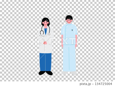 Illustration of a female doctor and a male nurse 134725004