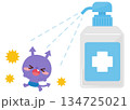 消毒液から逃げているばい菌のキャラクター 134725021