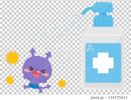 Germs character running away from disinfectant Germs character running away from disinfectant 134725021