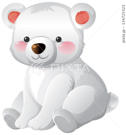 Cute Cartoon Polar Bear Sitting with Blush Cheeks Cute Cartoon Polar Bear Sitting with Blush Cheeks 134725325