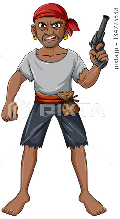 Angry Pirate Holding Pistol in Tattered Clothing Angry Pirate Holding Pistol in Tattered Clothing 134725338