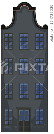 Traditional Dutch Canal House with Ornate Gable Roof Traditional Dutch Canal House with Ornate Gable Roof 134725339