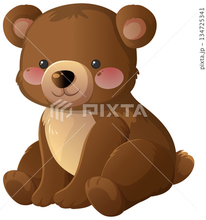 Cute Cartoon Brown Bear Sitting on White...のイラスト素材 [134725341] - PIXTA