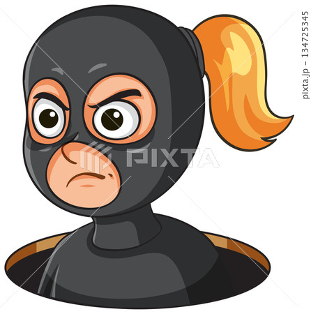 Cartoon Female Burglar Emerging From Manhole Cartoon Female Burglar Emerging From Manhole 134725345