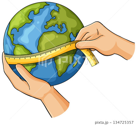 Hands Measuring Planet Earth with Yellow Tape Hands Measuring Planet Earth with Yellow Tape 134725357