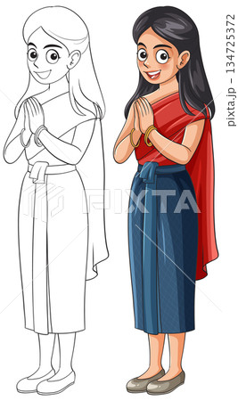 Traditional Woman Greeting in Thai Costume Vector Illustration Traditional Woman Greeting in Thai Costume Vector Illustration 134725372