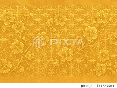 梅の花と麻の葉模様のある背景画 134725564