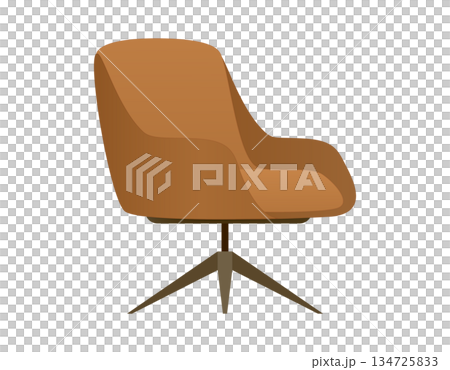 Modern brown swivel armchair with a sleek, minimalist design and a star-shaped base 134725833