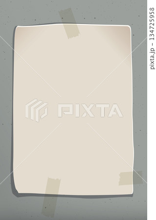 Blank old paper poster stuck with tape on cement wall background graphic illustration. Blank old paper poster stuck with tape on cement wall background graphic illustration. 134725958