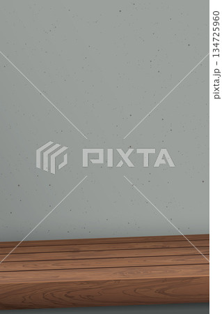 wooden counter mocha mousse tone have blank space for place the products presentation or advertisement with cement wall vertical background graphic illustration. 134725960