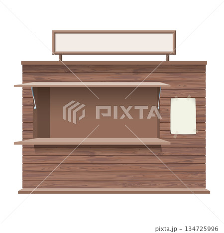 Wooden street shop kiosk mock up isolated graphic illustration have blank space for place the products presentation on countertop. Small business and street food concept. 134725996
