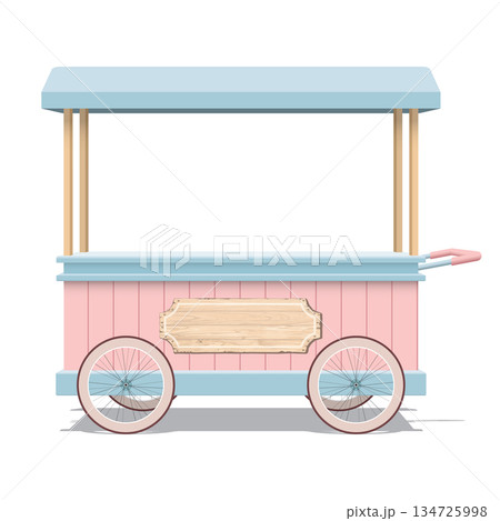 Street shop cart pastel mock up isolated graphic illustration have blank space for place the products presentation on countertop and blank wooden signboard. Small business and street food concept. Street shop cart pastel mock up isolated graphic illustration have blank space for place the products presentation on countertop and blank wooden signboard. Small business and street food concept. 134725998