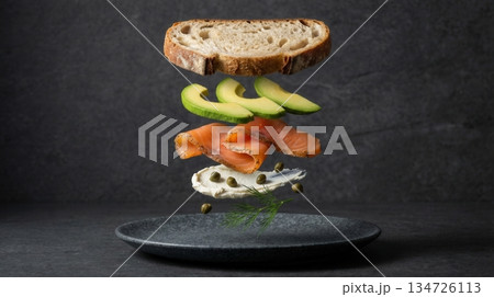 Deconstructed Smoked Salmon And Avocado Toast Ingredients Deconstructed Smoked Salmon And Avocado Toast Ingredients 134726113