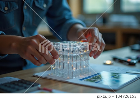 Hands Building Physical Model of Blockchain Validator Node 134726155