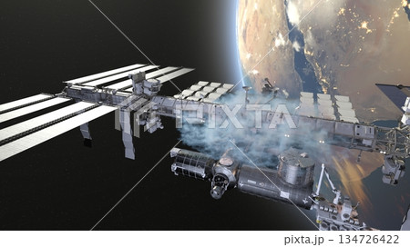 人工衛星と地球 134726422