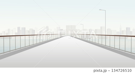 Minimalist cityscape with pedestrian bridge across the river have skyscrappers and clear sky background graphic illustration. 134726510
