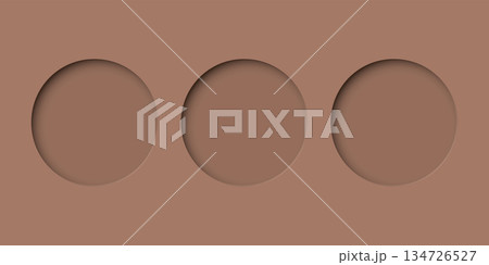 Three of abstract 3 dimension circle frame paper cut on mocha mousse background. 134726527