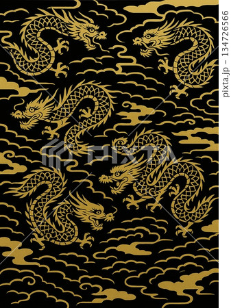 龍と雲紋の和柄パターン 134726566