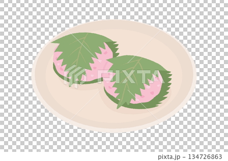櫻花麻糬擺放在盤子上的插圖 134726863
