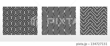 Geometric set of seamless black and gray patterns. Simple vector graphics Geometric set of seamless black and gray patterns. Simple vector graphics 134727131