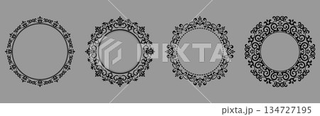 Set of decorative frames Elegant vector element for design in Eastern style, place for text. Floral black and gray borders. Lace illustration for invitations and greeting cards Set of decorative frames Elegant vector element for design in Eastern style, place for text. Floral black and gray borders. Lace illustration for invitations and greeting cards 134727195