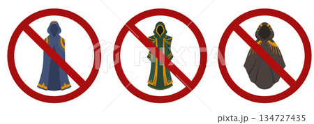 A vector set of prohibition signs. No capes allowed. No anonymity allowed. No entry for magicians. A vector set of prohibition signs. No capes allowed. No anonymity allowed. No entry for magicians. 134727435