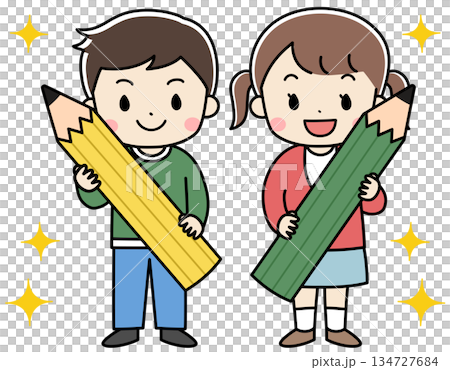 孩子們拿著大鉛筆的插圖 134727684