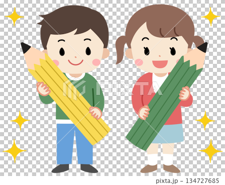 孩子們拿著大鉛筆的插圖 134727685