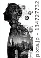 Silhouette of Human Merging with Machine Gears in Futuristic Concept Art 134727732