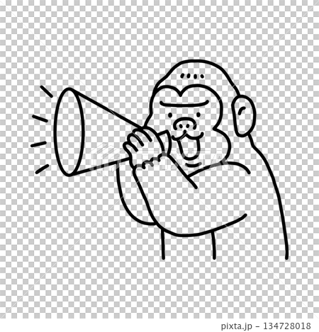 メガホンを持ったゴリラ　線画 134728018