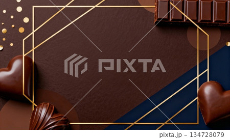 バレンタイン ネイビーとゴールドのチョコレート幾何学フレーム背景 134728079