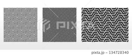Geometric set of seamless black and gray patterns. Simple vector graphics 134728340