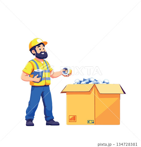 Vsai warehouse worker packing box with tape rolls Vsai warehouse worker packing box with tape rolls 134728381